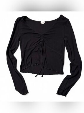 Garage Black Ribbed Long-Sleeve Ruched Top